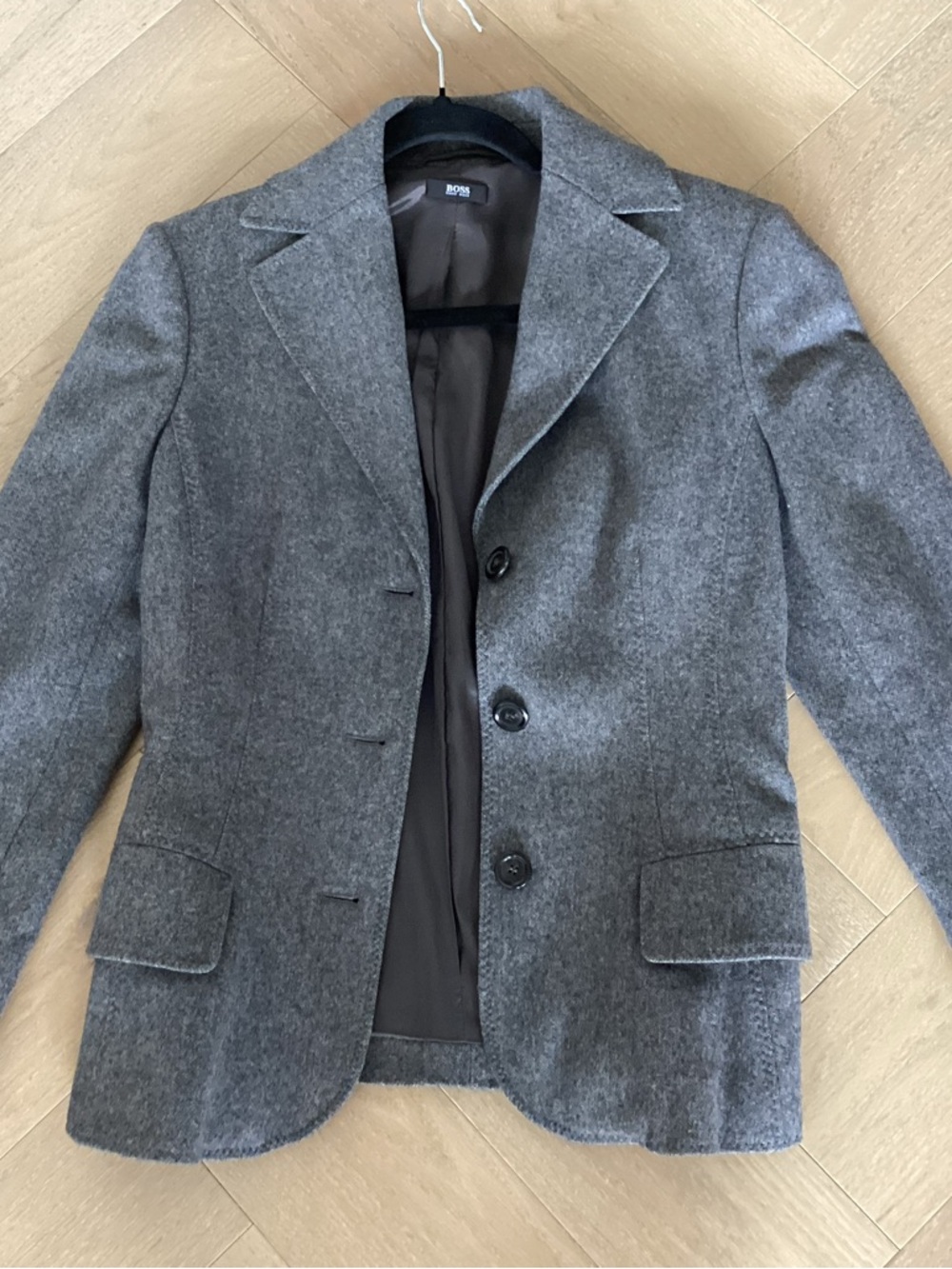 Hugo Boss Gray Wool Blazer with Notched Lapel